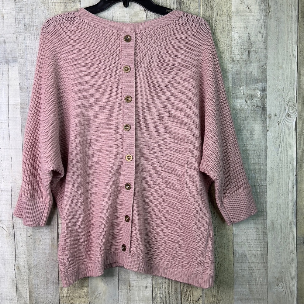 Misia Size XL Oversized Rose Colored Ribbed Crewneck Half Sleeve Sweater